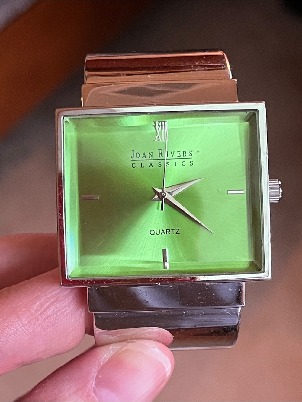 Vintage Joan Rivers Classics Green Dial Silver-Tone Bracelet Watch - Picture 1 of 6